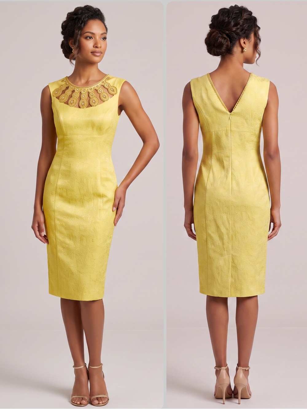Adrianna Papell Cotton-Blend Embellished Neckline Sheath Midi Dress NWT $179